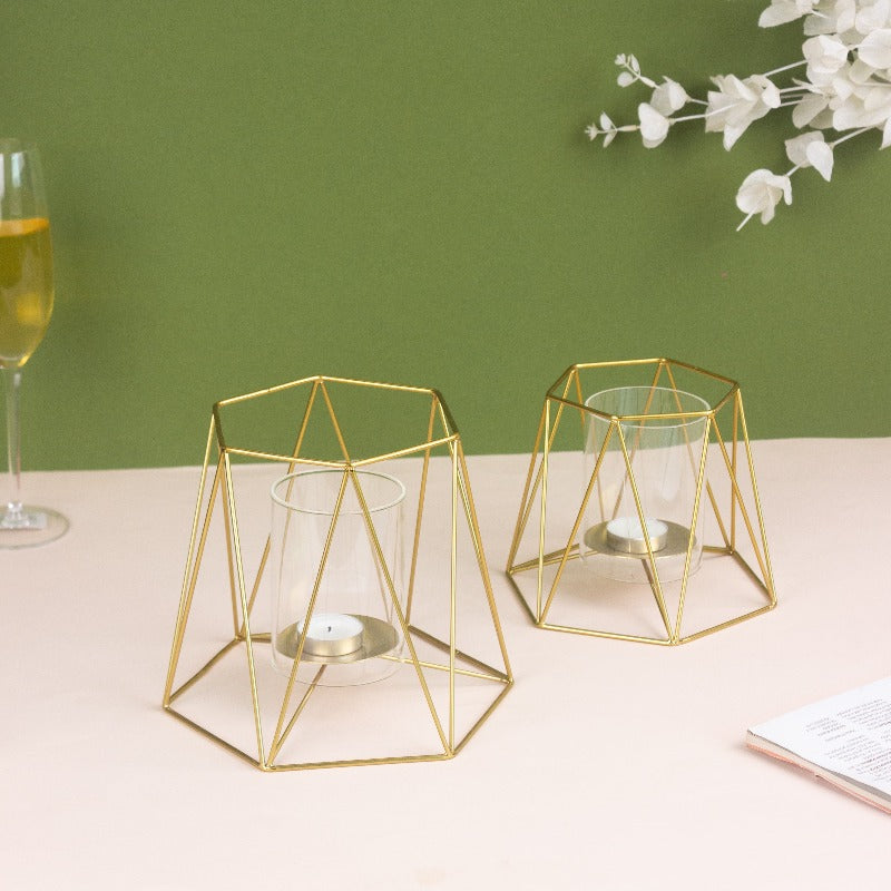 Gold Minimalist Candle Holder Set of 2